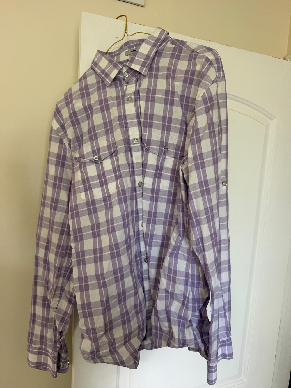 Express Lavender and White Plaid Button-Down Shirt